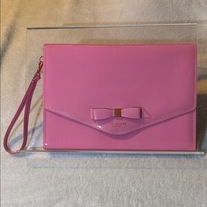 Ted Baker London Glossy Pink Wristlet Envelope Clutch